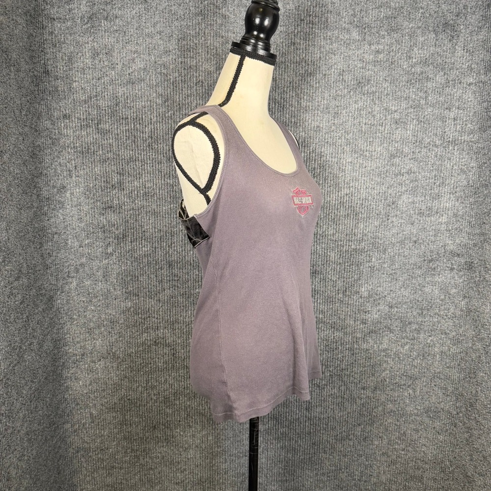 Harley-Davidson Tank Top Womens M Gray Pink Willie G Skull Spiderweb Cutout Y2K - Picture 4 of 13